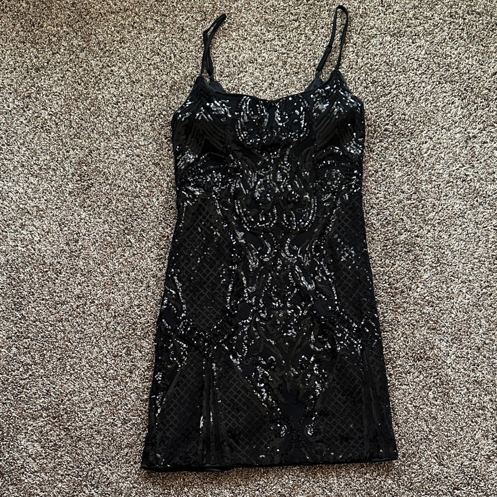 Lulu's Black Sequin Mini Dress